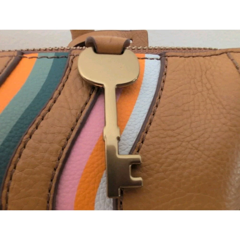 Fossil Parker Convertible Backpack Leather, Tan with Retro Wavy Stripes CUTE!